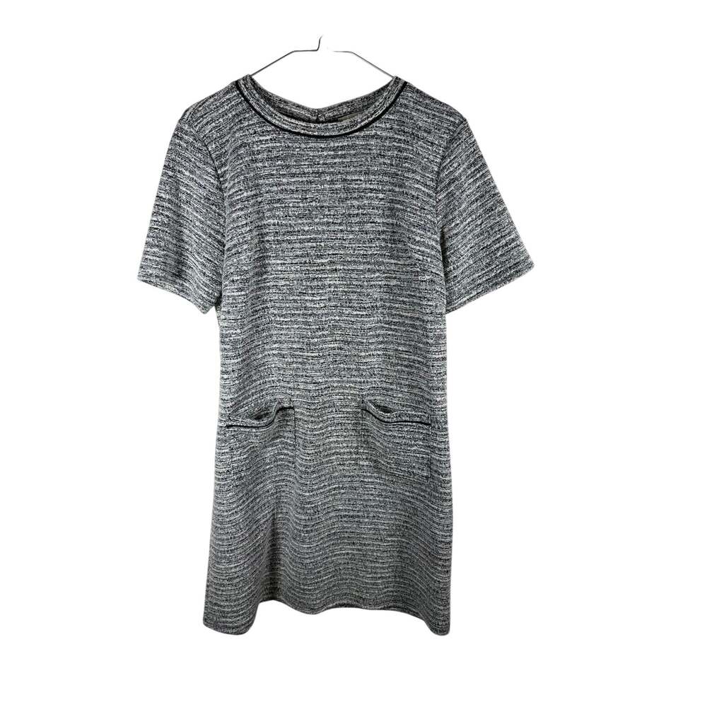 LOFT Outlet Black White Tweed Knit Shift Dress Short Sleeve Pockets M